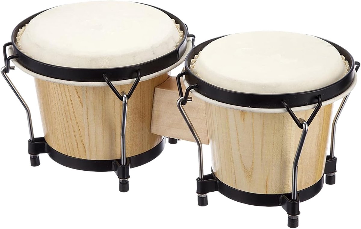 Bongo Trommel - Handtrommel Percussie - Muziek Maken - Twee Maten - 6 en 7 Inch - Houtkleur