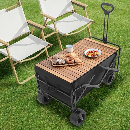 Opvouwbare Bolderkar - Campingwagen Tuinwagen - Outdoor Transport - Met Remmen 150kg - 90x50x55 cm - Zwart van Opvouwbare Bolderkar — afbeelding 3