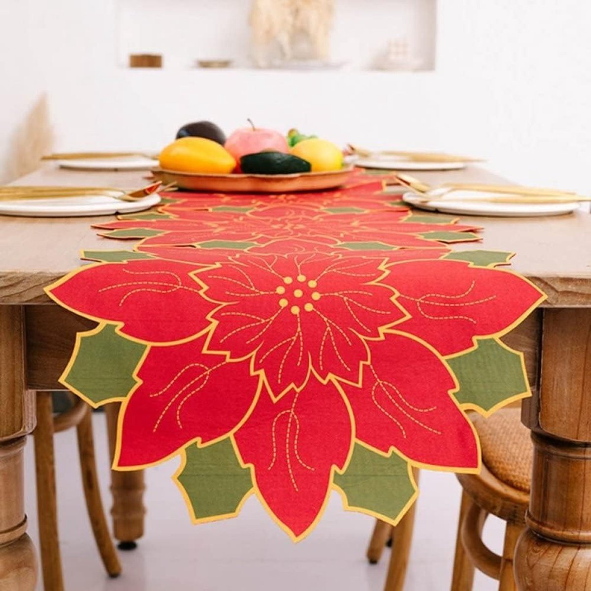 Tafel Runner - Kerst Decoratie - Diner Tafel Aankleden - Feestelijk Patroon - 173x35cm - Rood