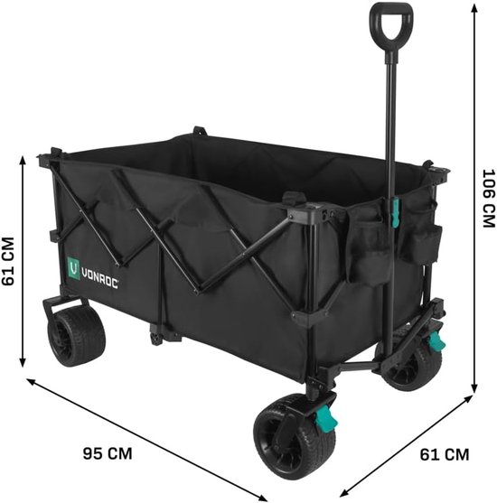 XL Bolderkar - Opvouwbare Wagen - Tuin en Strand - 200L Inhoud 80kg - 105x60x74cm - Zwart van Merkloos — afbeelding 3