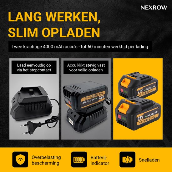 NEXROW® Mini Kettingzaag + Telescopische snoeisteel 2,5m – 6 & 8 Inch Zaagblad – 2x 4000 mAh Accu – Inclusief Oplaadstation & Schuimkoffer – Brushless Motor – Automatische Kettingsmering – Veiligheidskettingrem — afbeelding 3