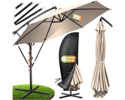KESSER® Zweefparasol met voet 300cm x 300cm - Parasol 360° Draaibaar Incl. Beschermhoes Tuinparasol - Beige Ø 3m