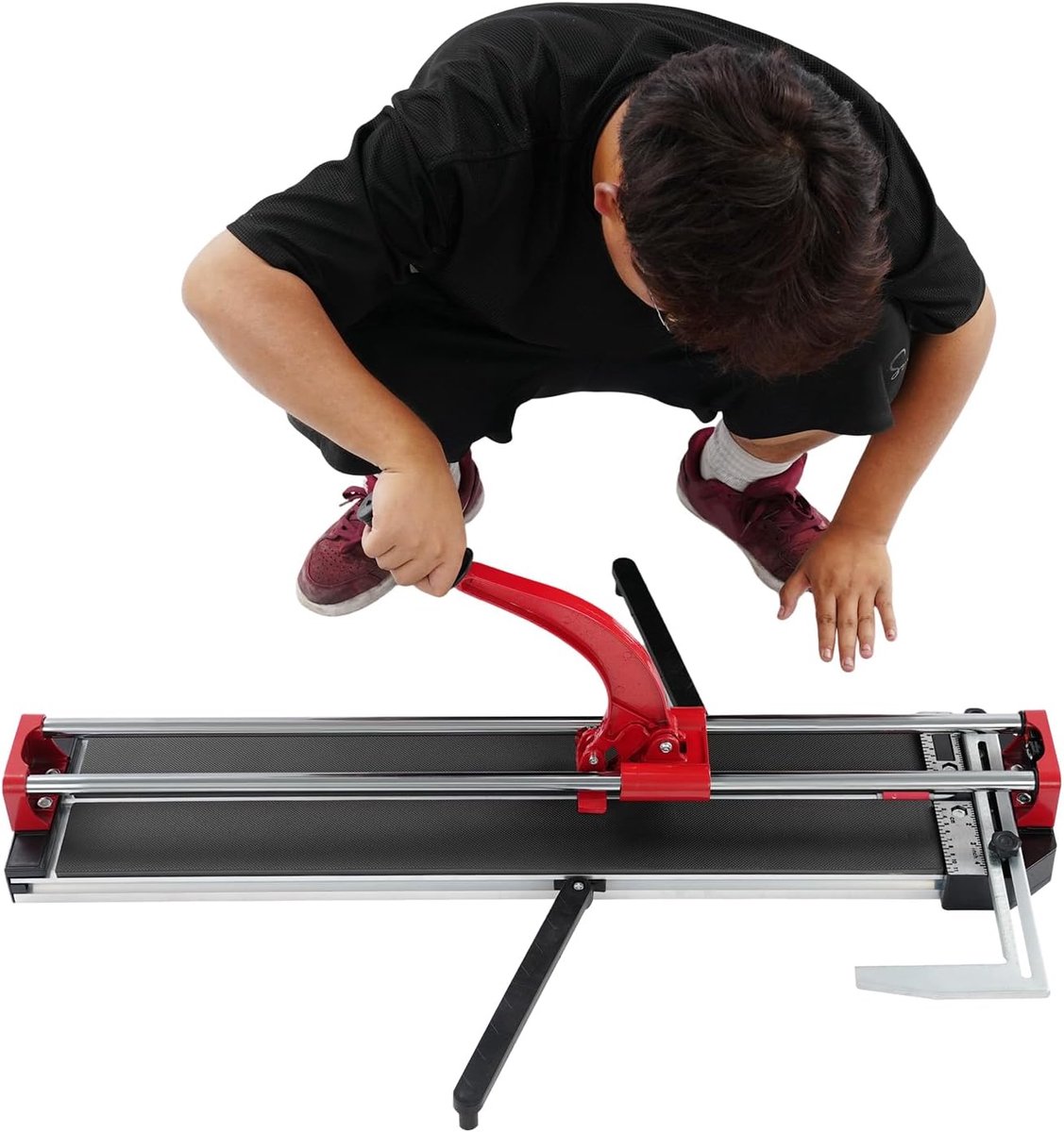 Handmatige Tegelsnijder - Tegelsnijmachine - Precies Tegels Snijden - Dubbele Geleiderail - 80 cm Snijbreedte - Rood