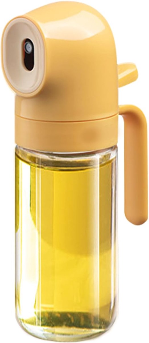 Oliespray dispenser 250 ml – afsluitbaar, trekkerpomp, airfryer, BBQ, braden (wit/geel)