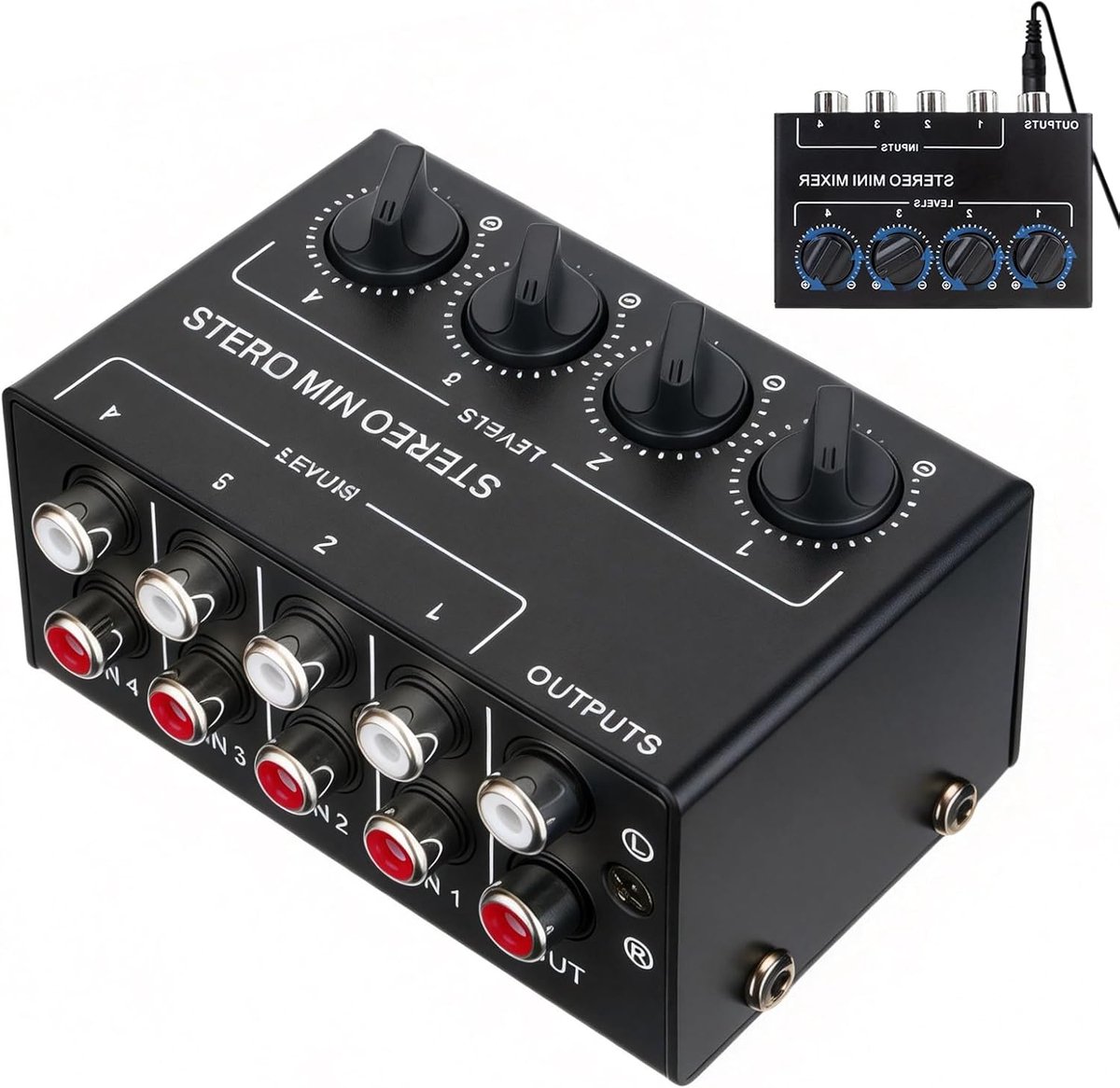Audio Mixer - Stereo Passief - Muziek Mixen - 4 Onafhankelijke Kanalen - Compact Formaat