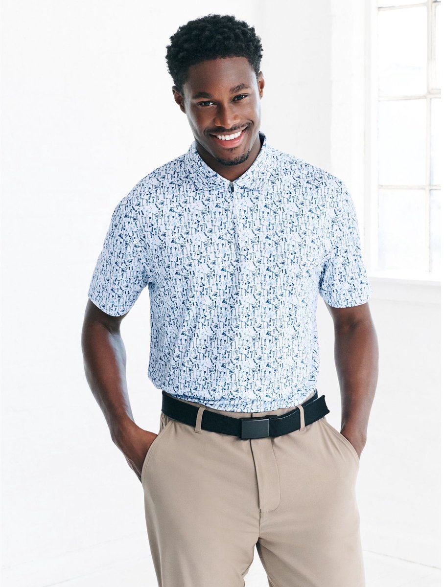 Next - Heren - Active Geometric Print Golf Polo Shirt - Wit