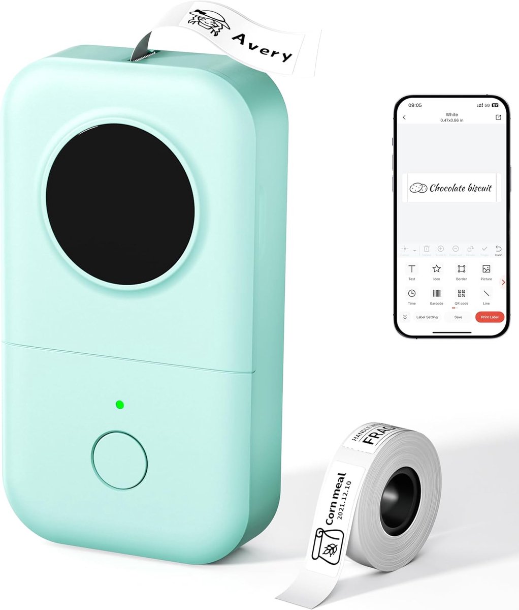 Mini Etikettenprinter - Labelmaker Draagbaar - Thuis Kantoor Keuken - Draadloze App Bediening - 12 x 3 x 6 cm