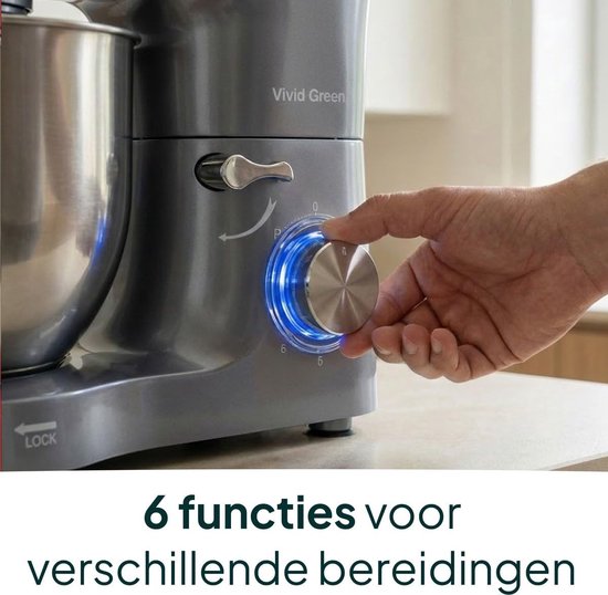 Keukenmachine - Keukenrobot mixer - Grote bereidingen - Krachtige 2000W motor - 387 x 238 cm - Grijs van Merkloos — afbeelding 3