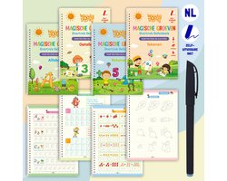 WoodyDoody Nederlandse Magische Groeven Overtrek Schriften 4 Stuks met Magische Pen en 5 Vullingen NL Versie - Magic Leerboek Nederlands Ik Leer…