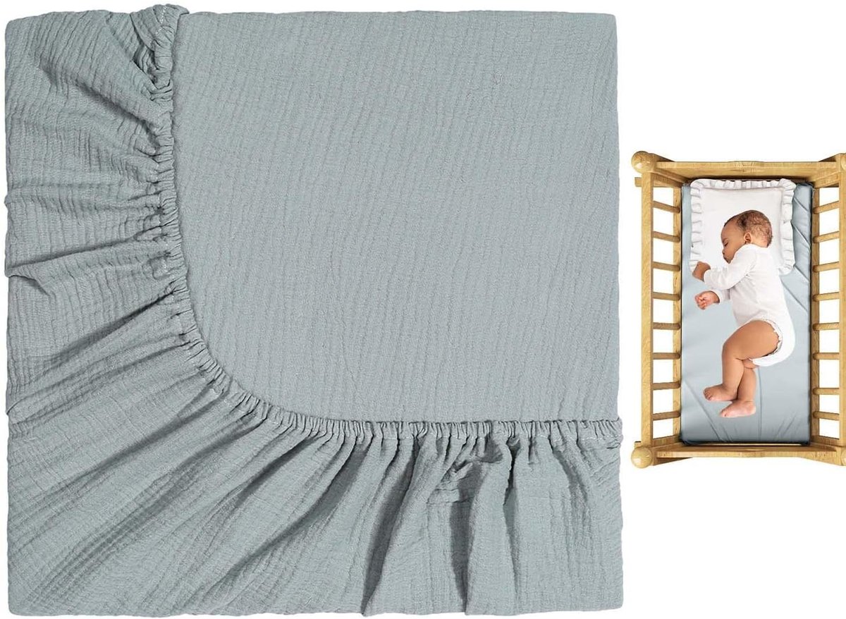 Ademende Wieglakens - Mousseline Lakens - Babybedje Inrichting - Extra Zacht Katoen - 130x72cm - Groen