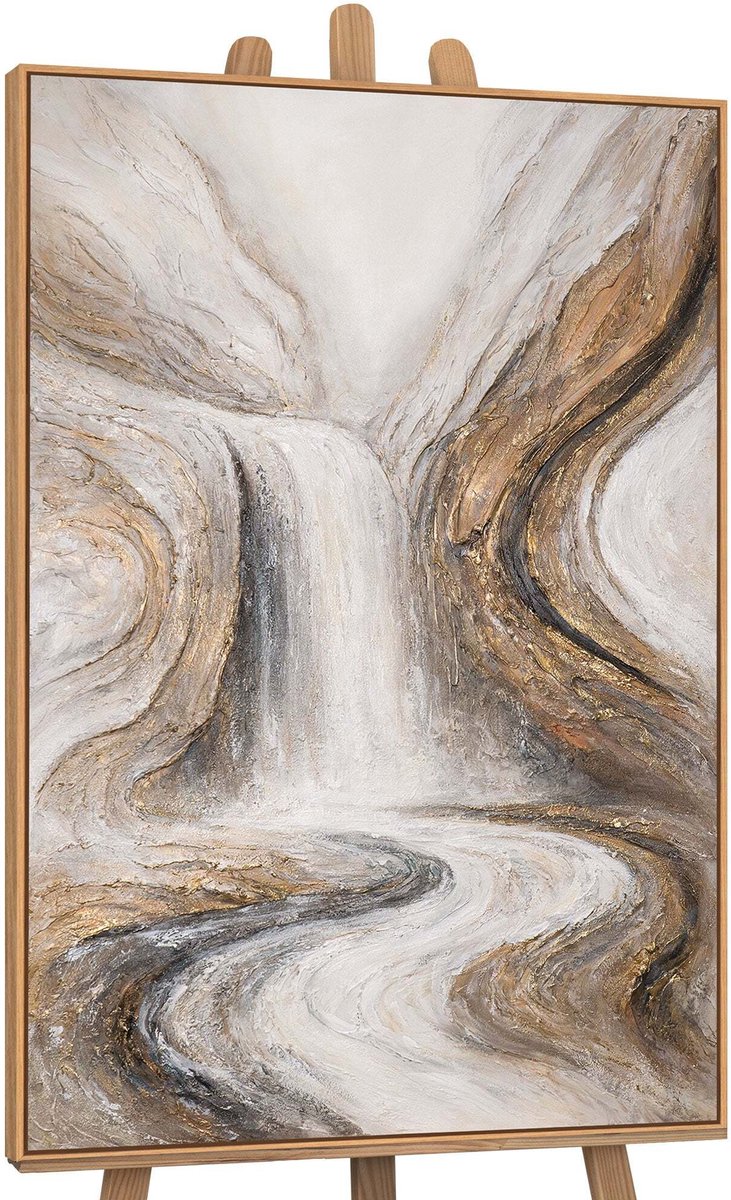 YS Canvas schilderij handgeschilderd waterfall of dreams abstract – YS-Art Gallery – Luxe wanddecoratie voor woonkamer – Modern schilderij voor slaapkamer en hal Wood