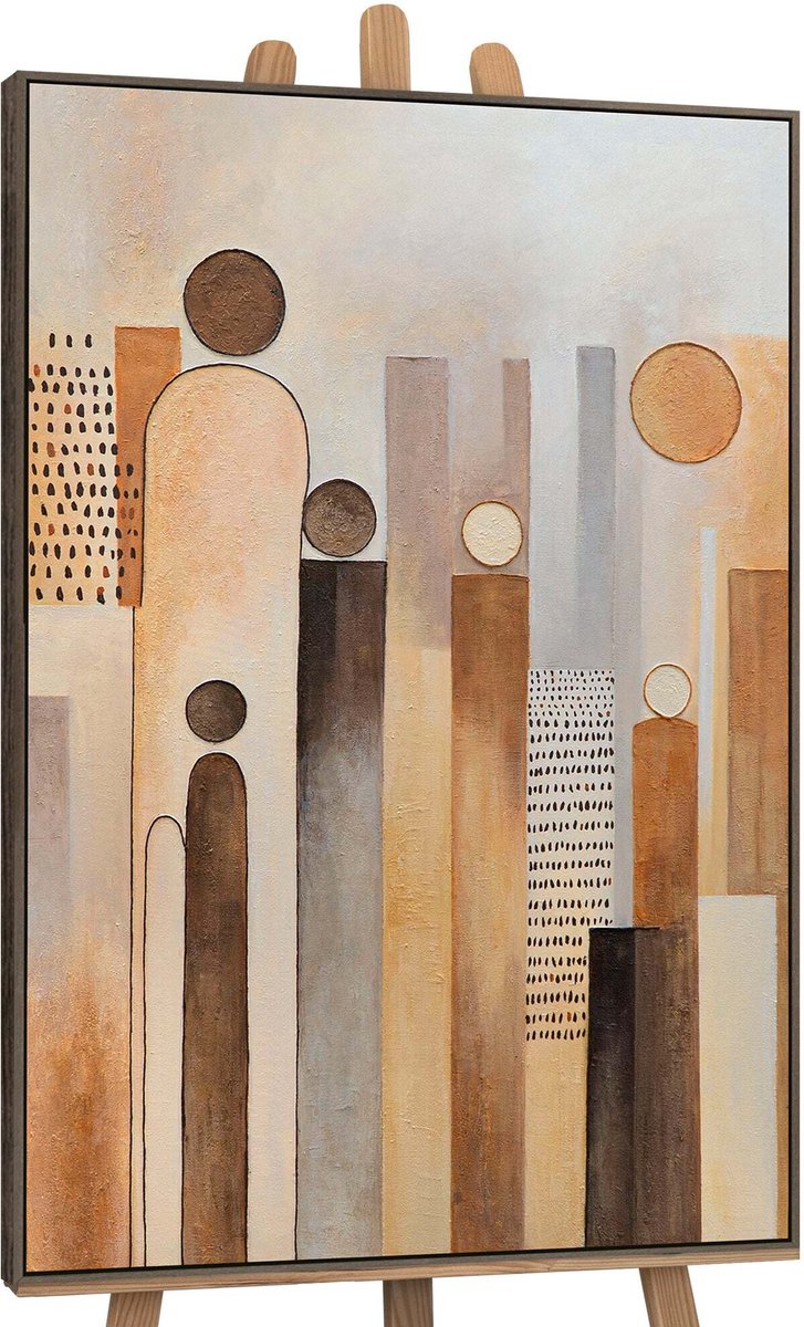 Canvas schilderij handgeschilderd city of figures abstract – YS-Art Gallery – Luxe wanddecoratie voor woonkamer – Modern schilderij voor slaapkamer en hal grijs