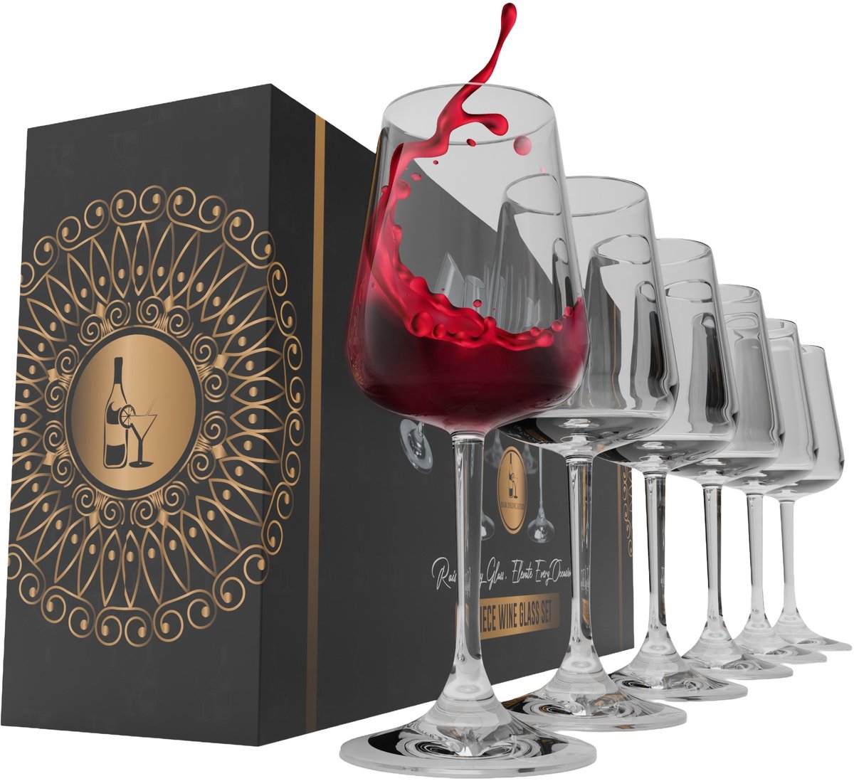 Bar Dedicated Set van 6 rode & witte Wijnglazen - 520 ML - Handgeblazen kristal Glazen - Luxe Cadeauverpakking - Wijn Drinkglazen - Tafelglas
