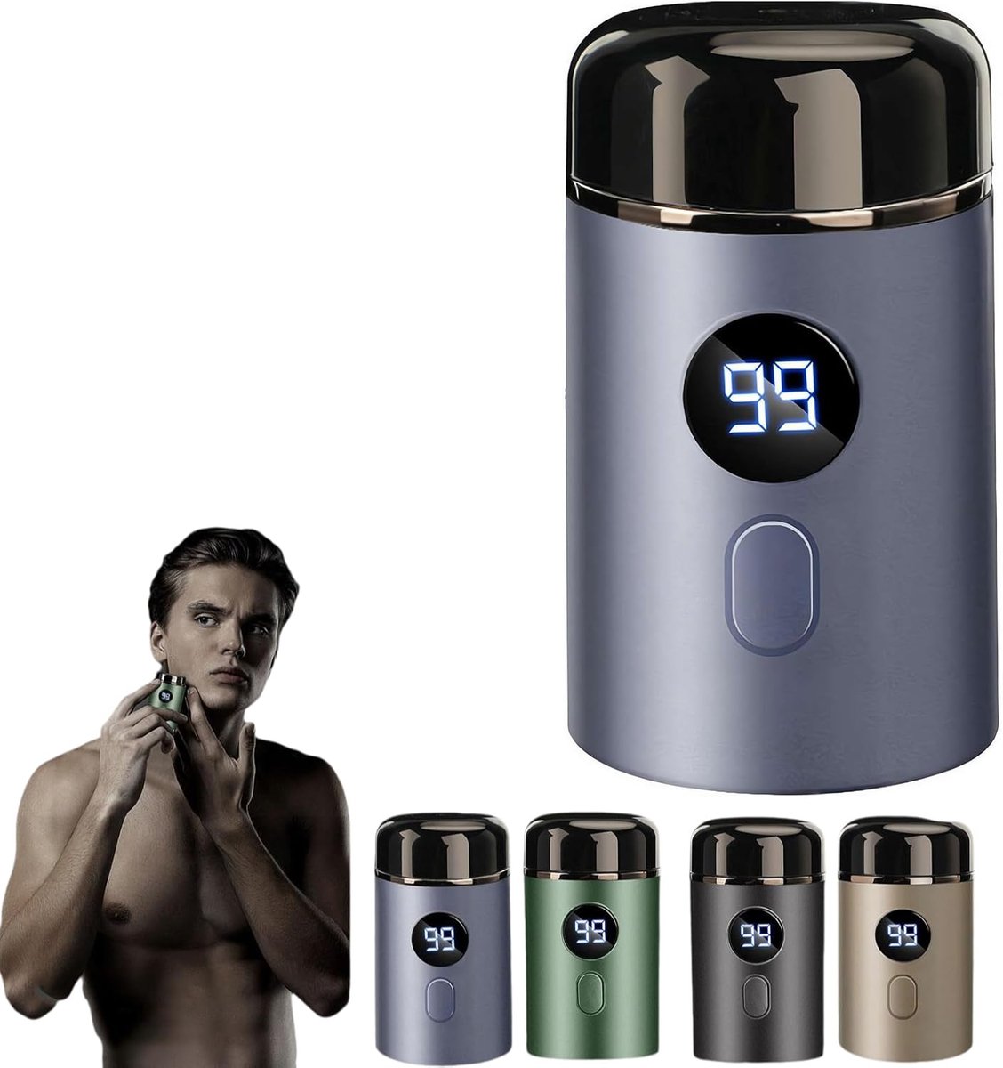 Elektrische Scheerapparaat - Mini Draagbare Elektrische Scheerapparaat - Oplaadbaar met LED Batterijdisplay - Waterdicht Baardtrimmer voor Mannen - 7x4 cm - Blauw