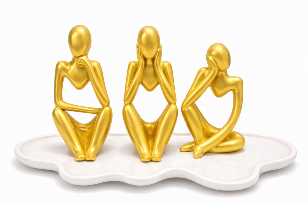 QORVANE Home Abstracte Denker Beeldjes met Tray - 4-delige Set - Goud/Wit