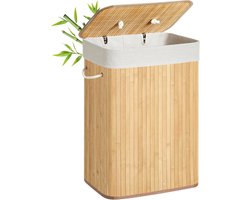 Nancy's Bamboe Wasmand Met 1 Vak - 72L - Wasmanden - Wasmanden Met Deksel - Bruin - 40 x 30 x 60 cm