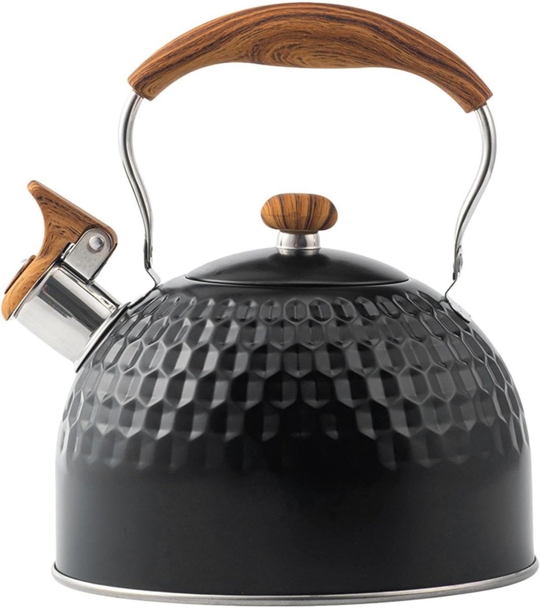 Waterkoker Fluitketel - Klassieke Ketel - Snel Water Koken - Ergonomisch Handvat - 2.5 Liter Inhoud - Zwart Hamerslag