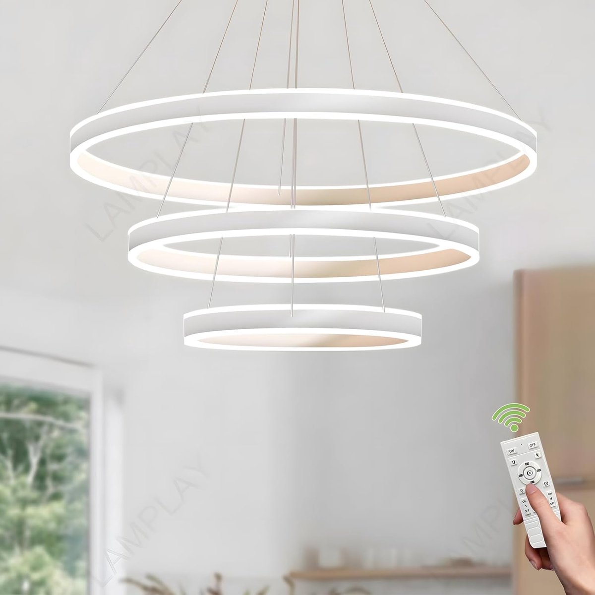 Moderne Hanglamp - LED Kroonluchter - Woonkamer Verlichting - Verstelbare Hoogte - Ø40+60+80cm - Wit