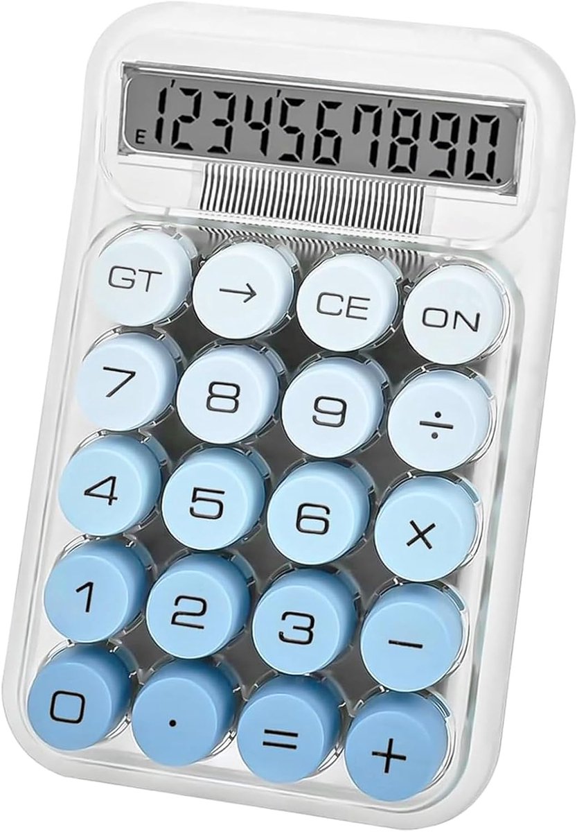 Mechanische Rekenmachine - Basis Calculator - Dagelijks Gebruik - Transparante Behuizing - 10 Cijfers LCD - Blauw