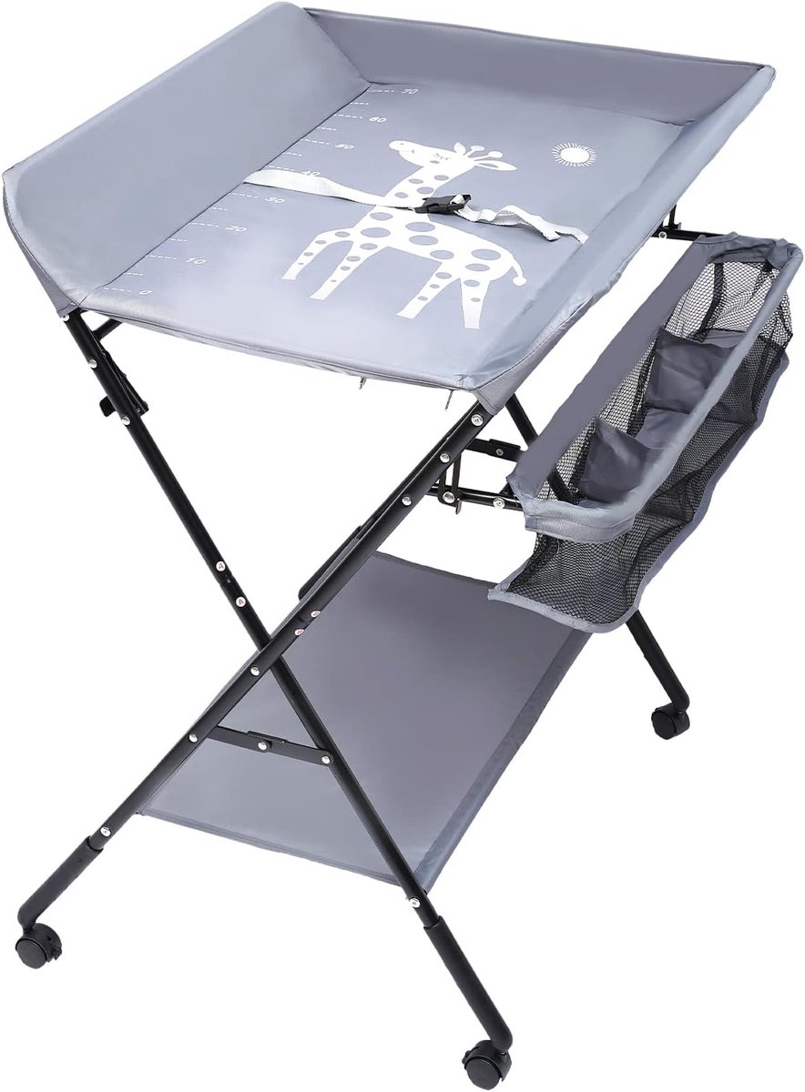 Baby Verschoontafel - Inklapbare Commode - Onderweg Luiers - Met Wielen Opbergruimte - 80x63x96 cm - Grijs