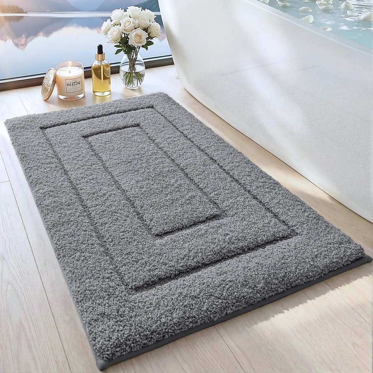 Badmat 40 x 60 cm, ultrazacht microvezel, sterk absorberend, antislip, schimmelbestendig en machinewasbaar – Grijs