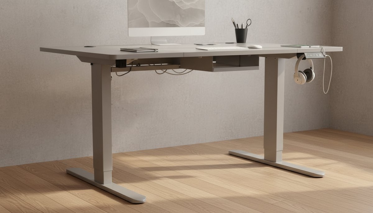 Electric Desk Casa Velluto ProLift 120x80 cm – In Hoogte Verstelbaar Elektrisch Bureau met Type-C Oplaadpoort, 3 Geheugenfuncties, Kabelmanagement en Anti-Bots Technologie – Modern Grijs Computer Bureau voor Thuiskantoor en Werkkamer