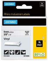 DYMO Rhino industriële Vinyl Labels | 9 mm x 5,5 m | zwarte afdruk op wit | zelfklevende labels voor Rhino & LabelManager labelprinters