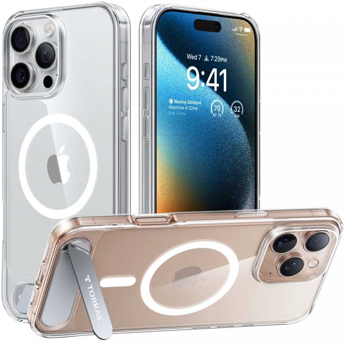 TORRAS Hoesje Geschikt voor Apple iPhone 16 Pro Max - UPro Pstand - Compatibel met MagSafe - Uitklapbare Kickstand - Back Cover met Magneet - Transparant