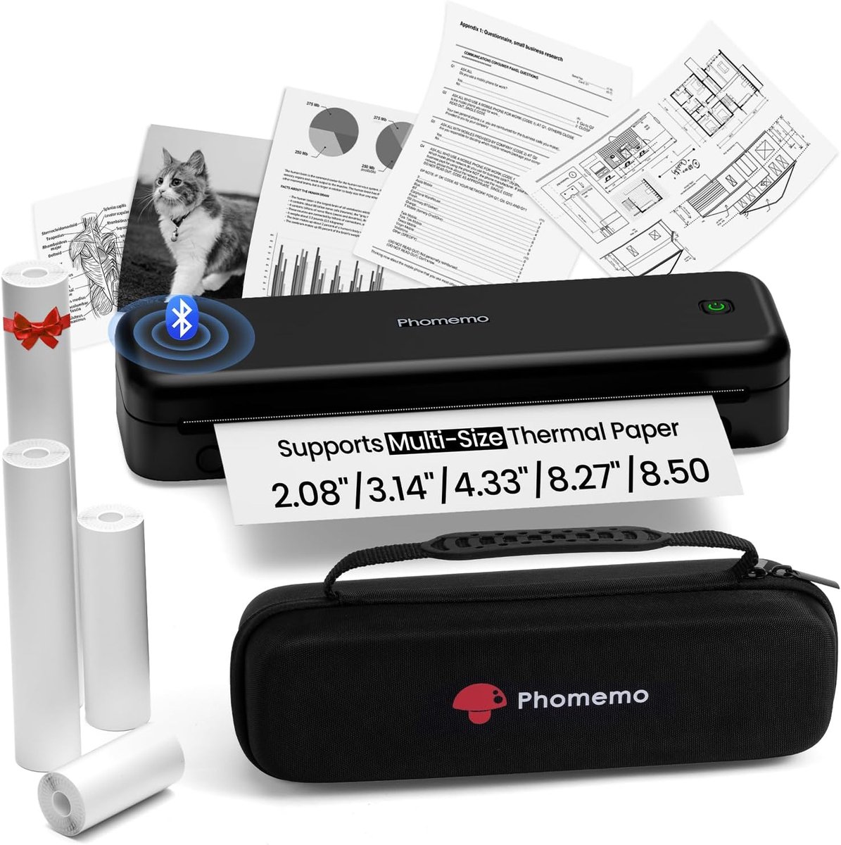 Draagbare Printer - Mobiele Printer - Onderweg Printen - A4 Formaat Printen - 29 x 11 cm - Zwart