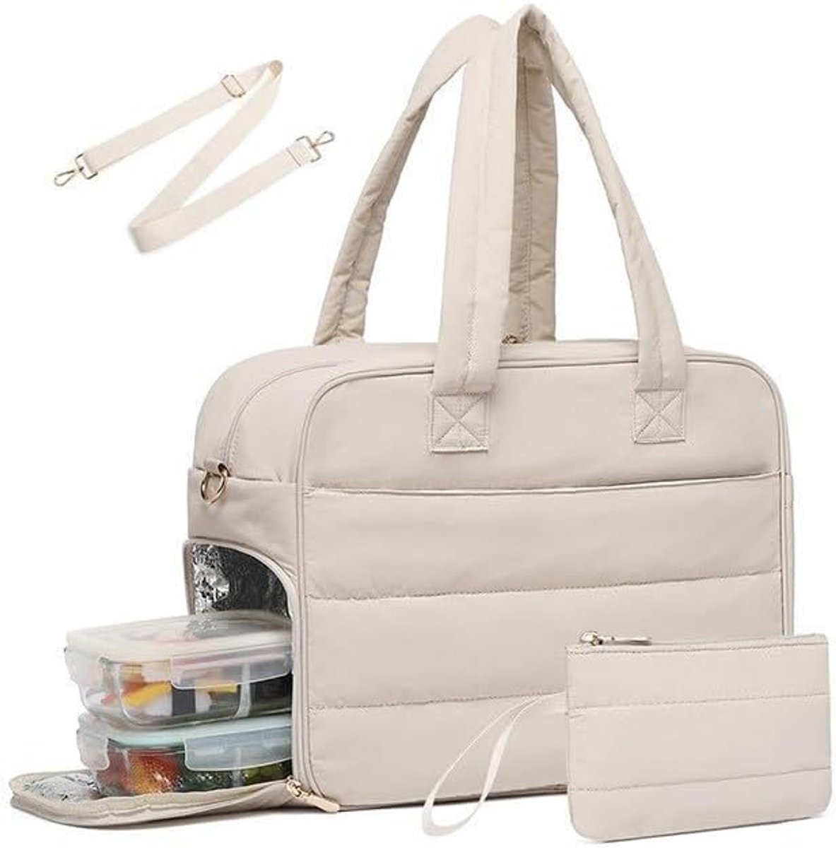 Geïsoleerde Lunchtas - Dames Tas - Lunch & Laptop - Extra Natte Zak - 248 Liter - Beige