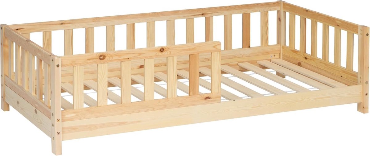Montessori Bed - Houten Kinderbed - Zelfstandig Slapen - Met Beschermranden - 90 x 190 cm - Natuurlijk Hout