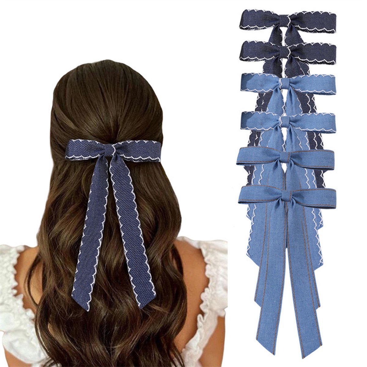 6 stuks haarstrikken voor dames, strikjes met lange staart voor meisjes