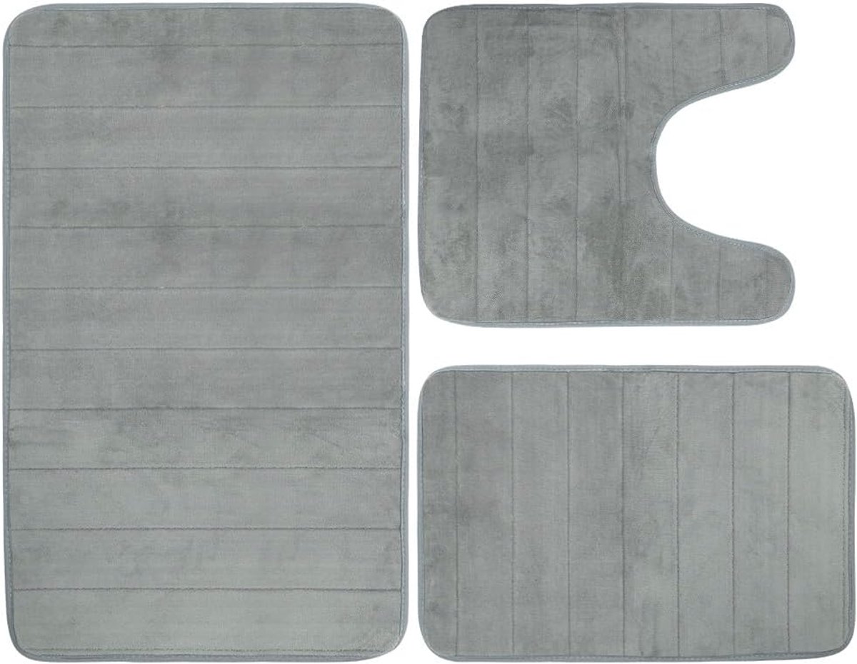 3-delige Wasbare Antislip Badmat Set - Absorberend voor Douchecabine, Toilet en Badkuip - 