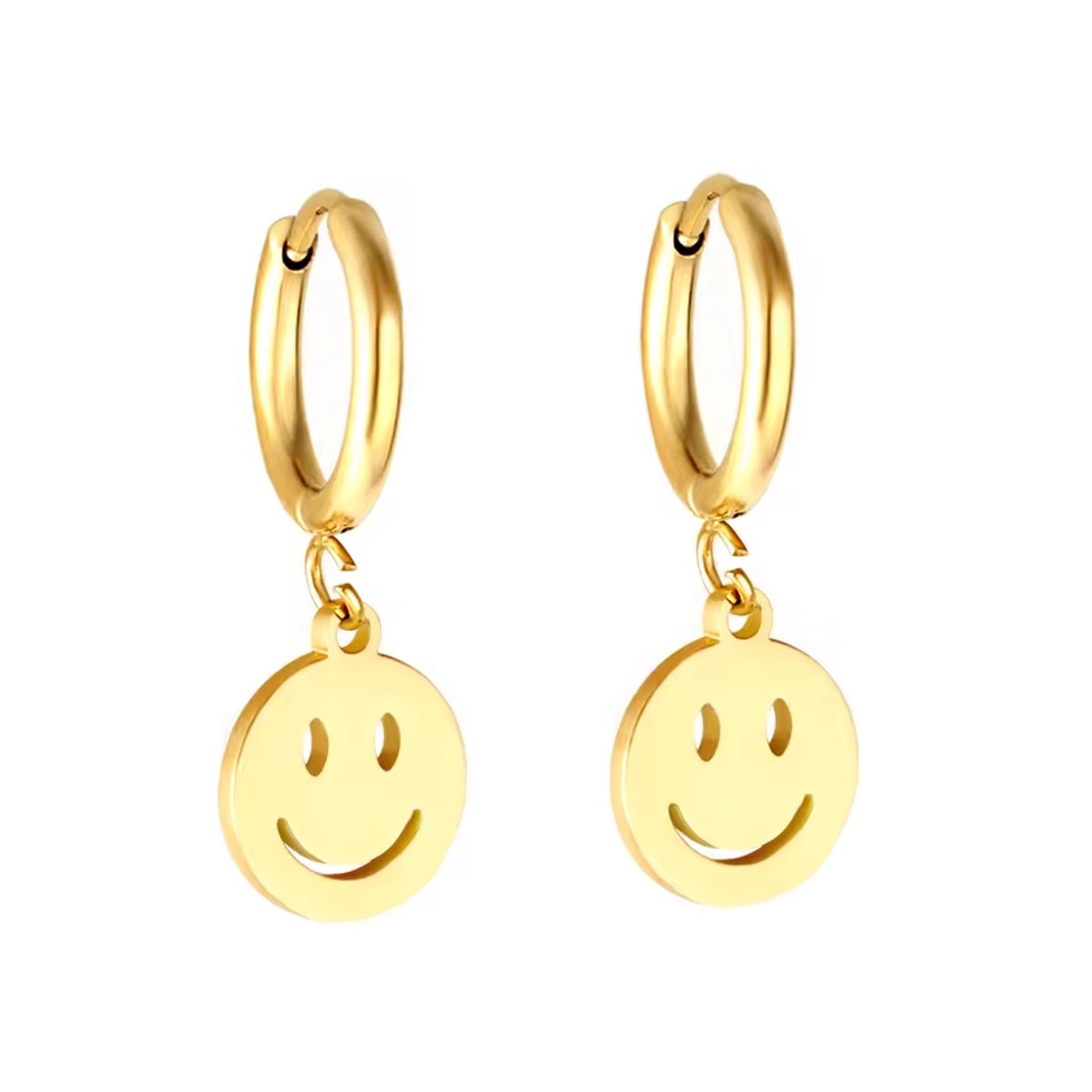 Oorbellen smiley - meisje - goudkleurig - RVS