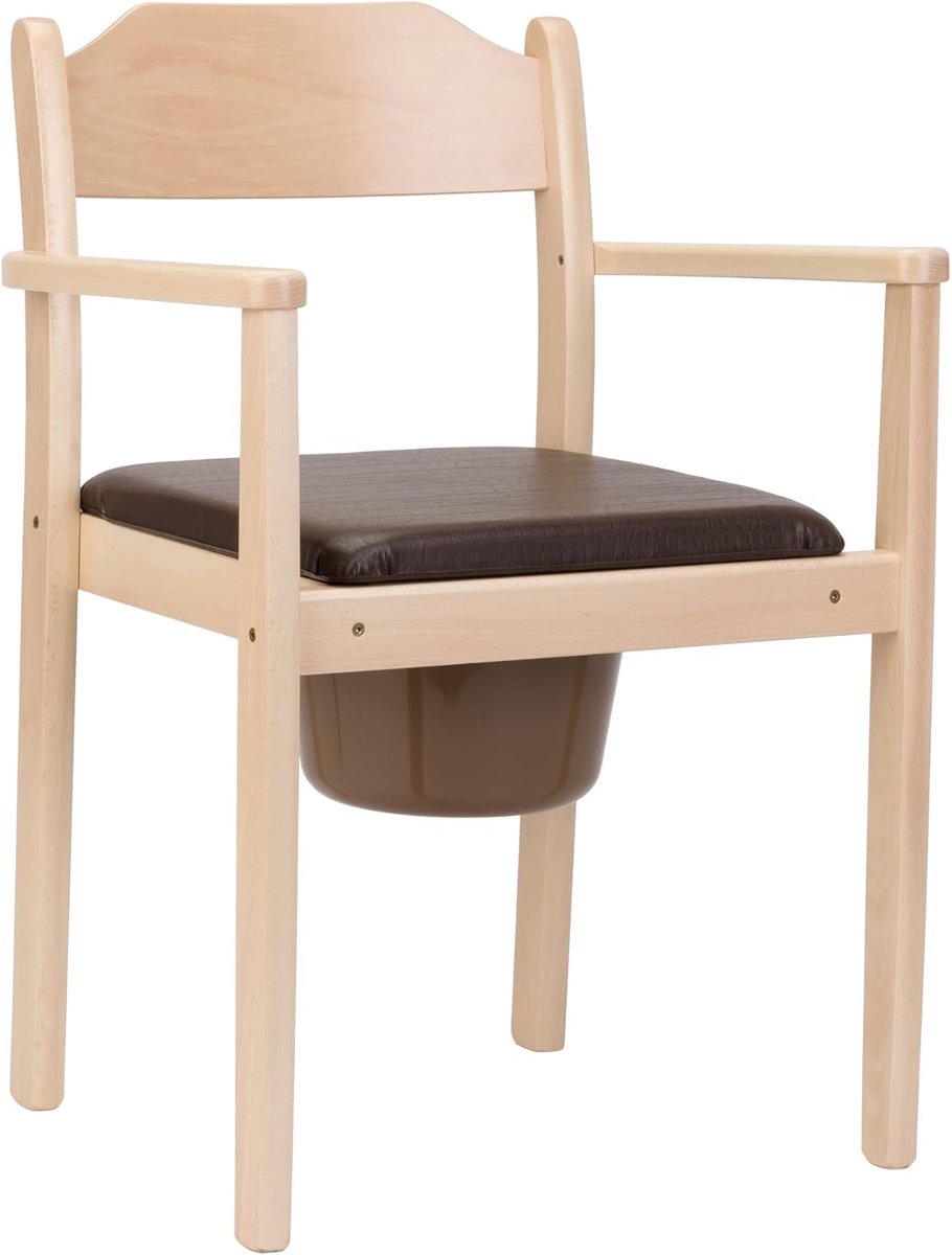 Nachtkastje Toiletstoel - Gecertificeerde Toilethulp - Thuiszorg Mobiliteit - Massief Beukenhout Frame - 47x57x82 cm - Lichtbruin