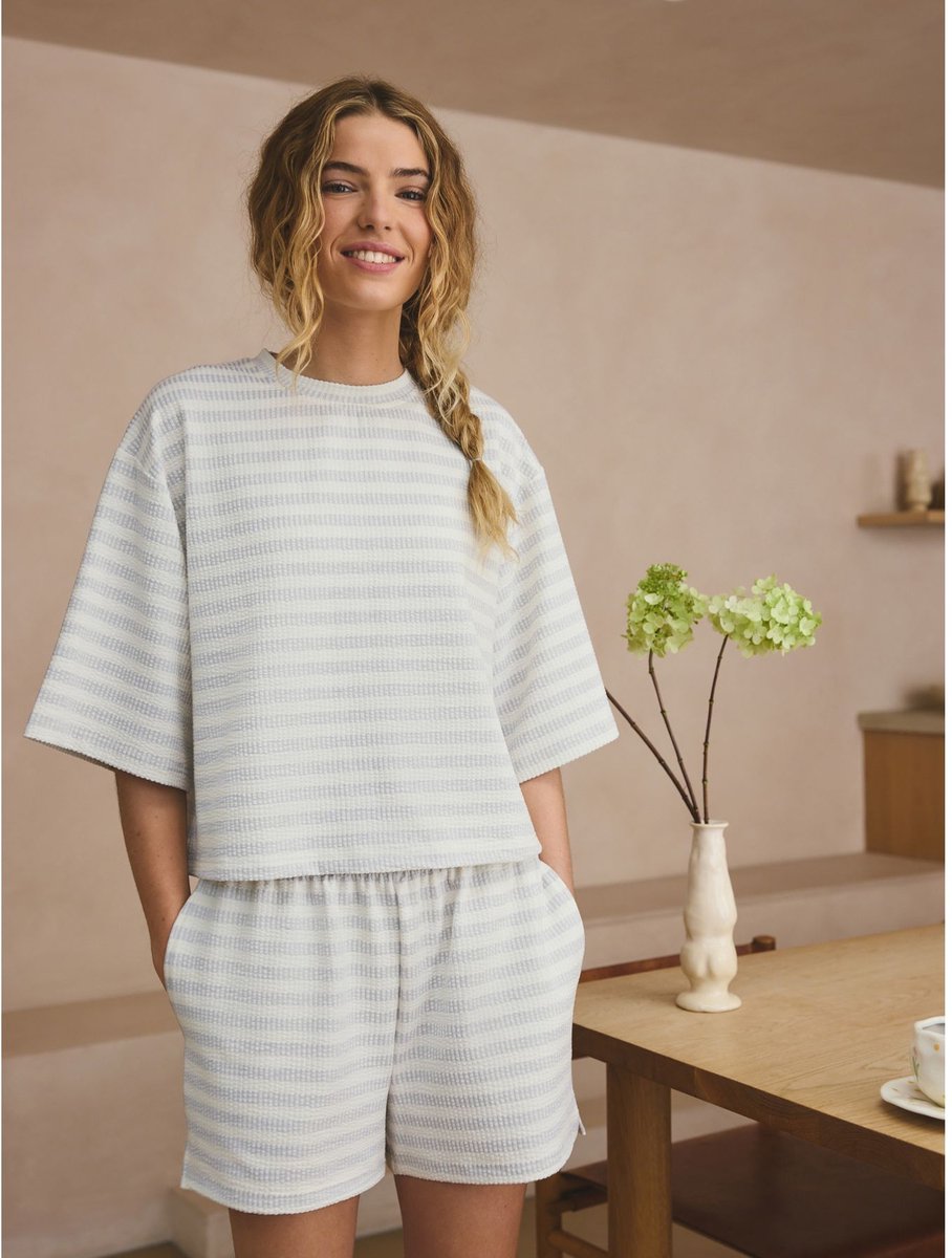 Next - Dames - Kort pyjama met textuur - Grijs