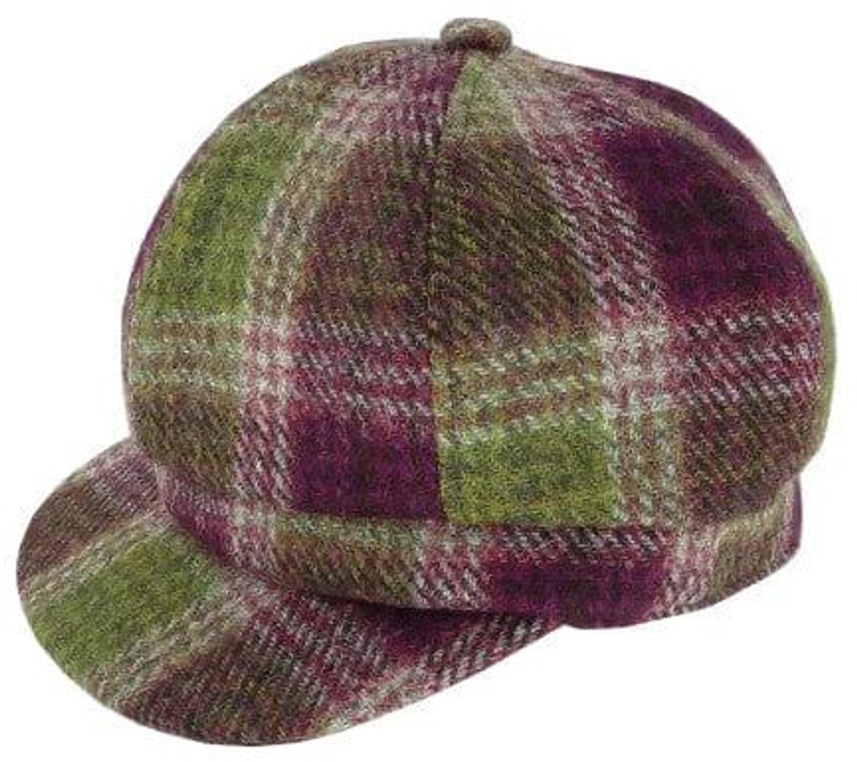 Dames Cap Heide paars en groen - one size - Harris Tweed - Glen Appin of Scotland
