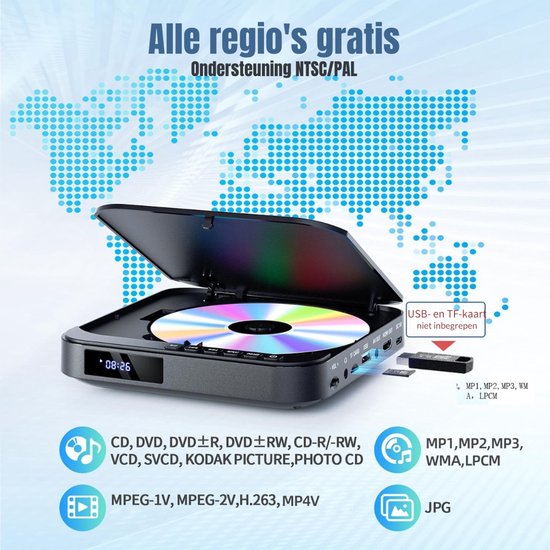 SVN® DVD Speler met HDMI - Externe DVD Speler 1080P - Blu Ray Spelers - Zwart - ‎ ‎16cmx 15cm x 4cm; 450 g van SVN® — afbeelding 4