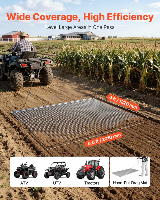 VEVOR Getrokken Eg, 201x122 Cm, Weide-Eg, Akker-Eg Van Gegalvaniseerd Staal met Sleepketting, Aanbouwdeel voor ATV's, UTV's en Tractoren voor Het Egaliseren Van Grindwegen, Paden en Velden van VEVOR — afbeelding 4