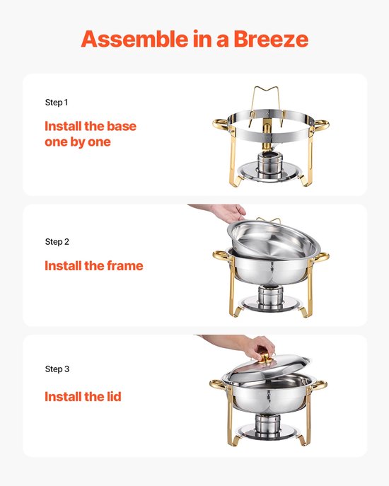 CYRO - Buffetwarmer - Warmhoudbakken - Buffetwarmer Electrisch - Warmhouders - Set van 4 - Roestvrijstaal - Gouden Frame - Zilver — afbeelding 2