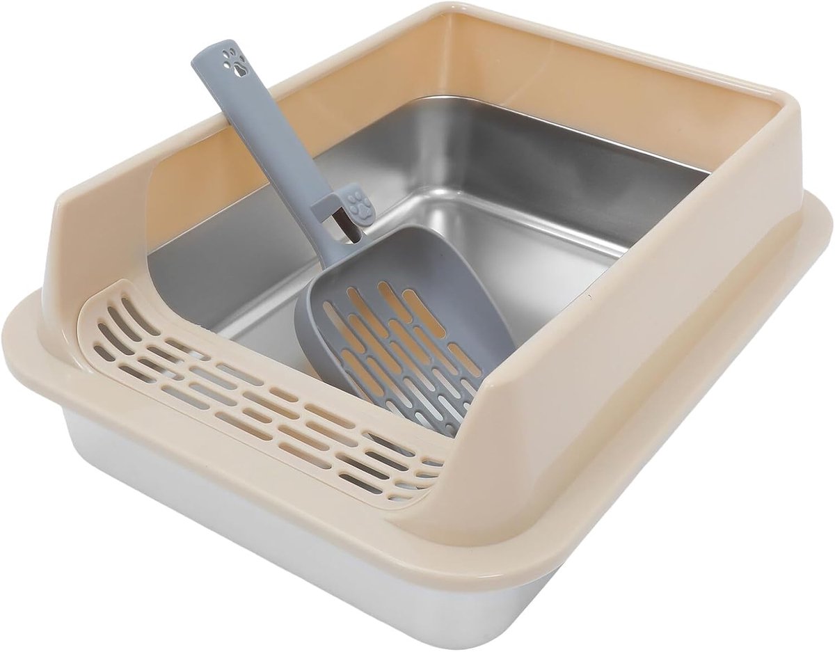 Kattenbak RVS - Huisdier Toilet - Geurloos Verblijf - Antislip Bodem - 40 x 30 x 19 cm - Khaki