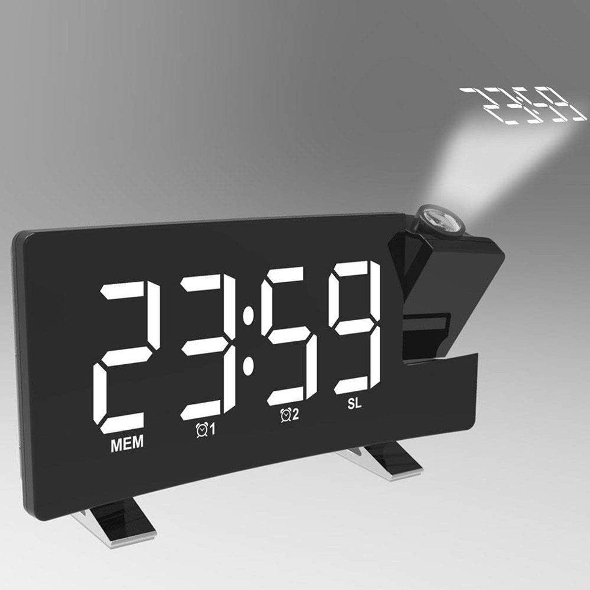 Projectiewekker met USB - Radiowekker Digitale Klok - Wakker Worden Tijd Tonen - 180° Projectie Plafond - 8 Inch Display