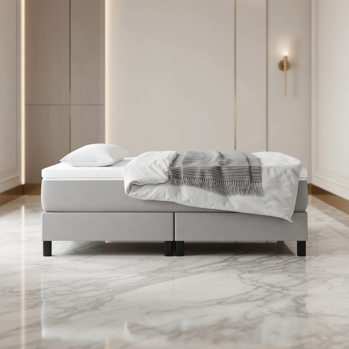 House & Graden Luxe Comfort Bedframe 80x200 cm – Lichtgrijs Gestoffeerd Eenpersoons Bed met Lattenbodem House & Graden