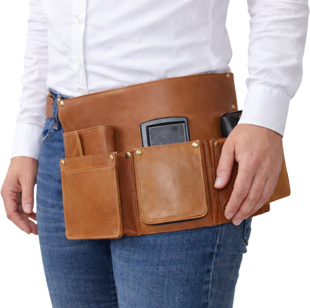 Heupschort links voor nieuw pinapparaat, handheld en horeca portemonnee Cognac 6632C