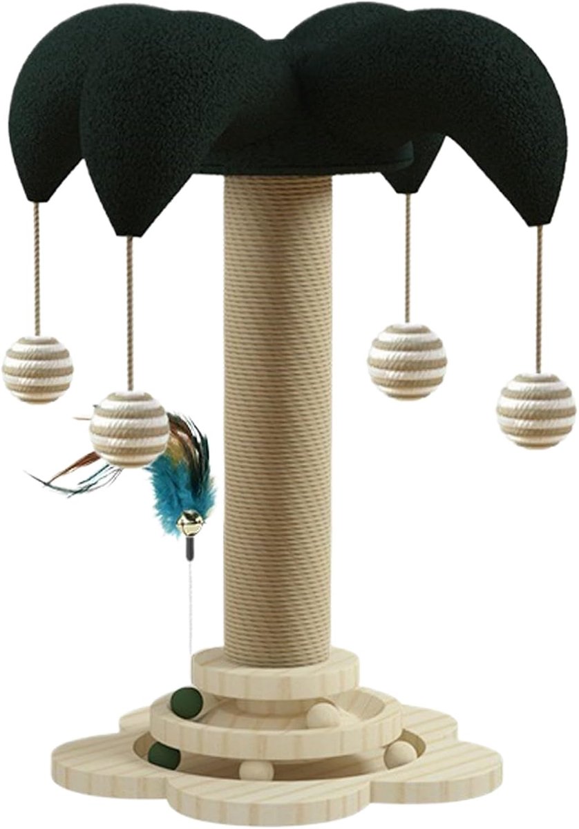 Katten Krabpaal - Klimboom Hout - Spelen Krabben - Inclusief Speelgoed - 29x29x50cm