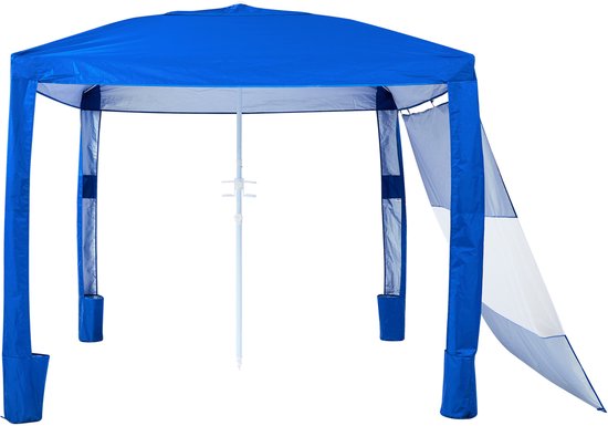 VEVOR Strandcabana, 2,4 X 2,4 M Strandtent met Zijwanden, UPF 50+ Zonbescherming, Strandpaviljoen met Zandzakken, in Hoogte Verstelbaar en Draagbaar Zonnescherm voor Familie en Vrienden, Blauw — afbeelding 2