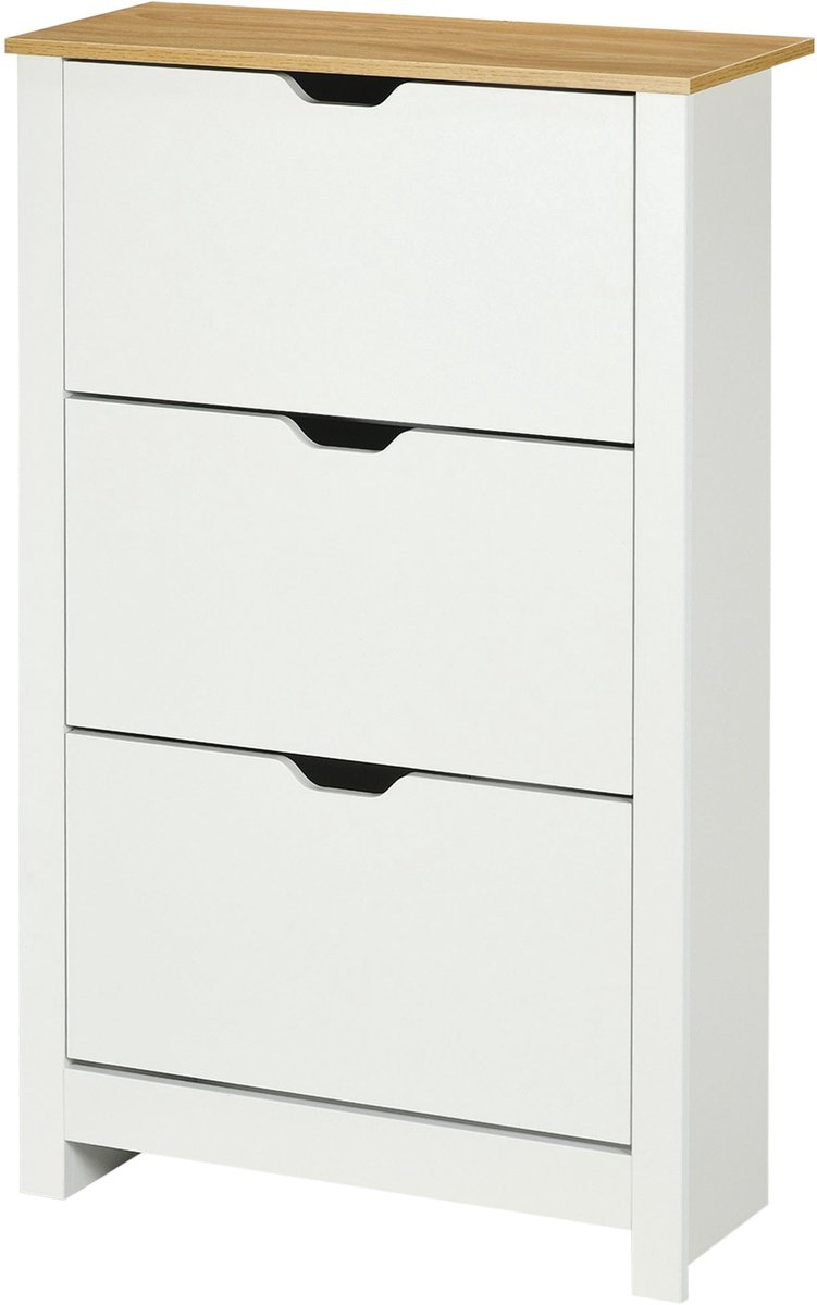 Schoenenkast – Schoenenrek – Schoenopberger – Schoenendisplay – Schoenmeubel – Wit Natuurlijk Hout – 3 Compartimenten – Ruimte voor 18 Paar Schoenen – Compact 72x26x112 cm