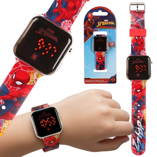 MARVEL Spider Man Rood digitaal horloge, LED-polshorloge voor jongens, met datum en tijd
