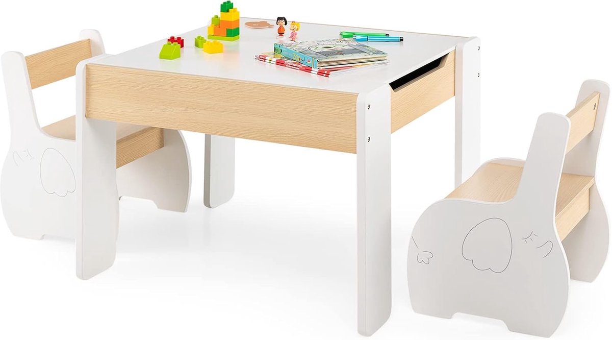 Kinderstoelgroep 5-delig - Kindertafel met stoelen - Spelen en leren - Brede rugleuning comfort