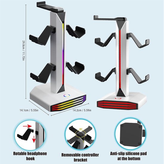 Gaming Headset Standaard - Controller Houder - Gaming Setup Organiseren - Geïntegreerde RGB Verlichting - 29.8 cm Hoogte - Zwart — afbeelding 5